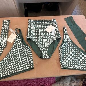 Baiia Green and White Patterned Bikini Set